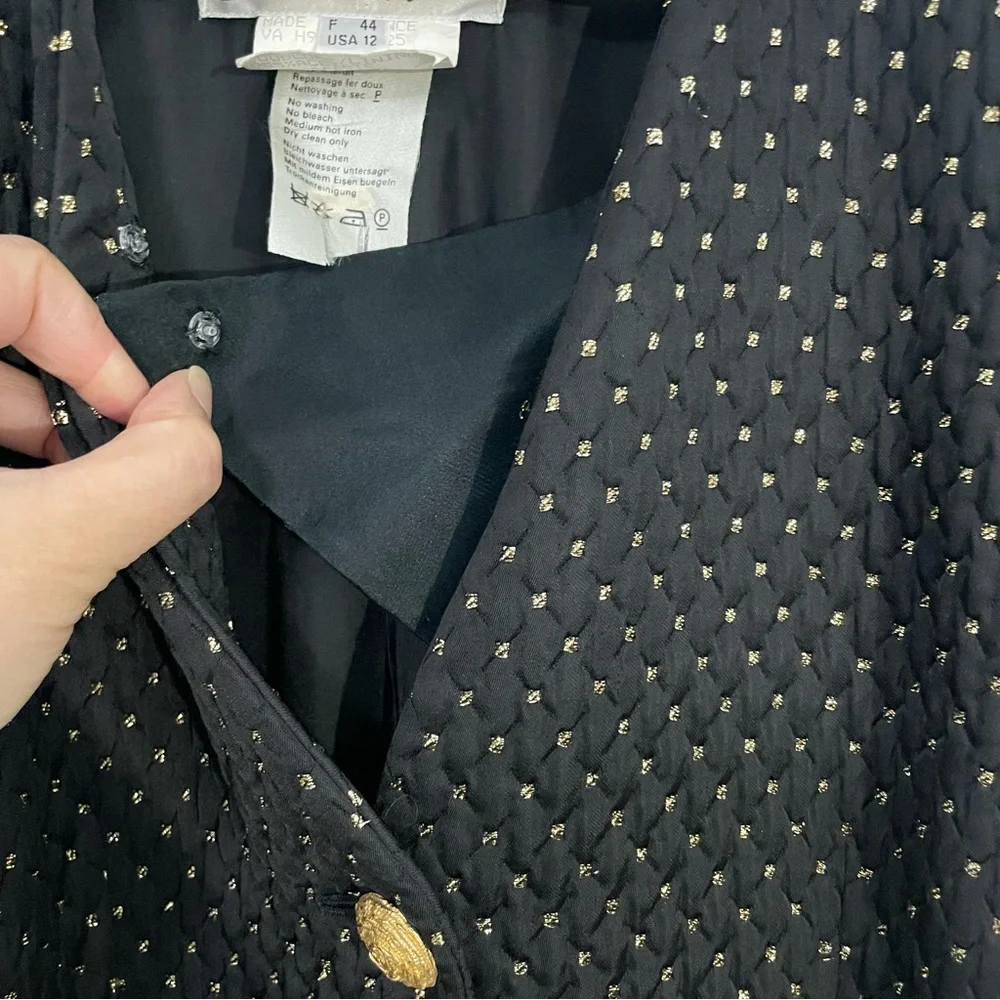 Yves Saint Laurent Vintage Quilted Black & Gold Blazer Size 44 US 12 - Picture 9 of 12